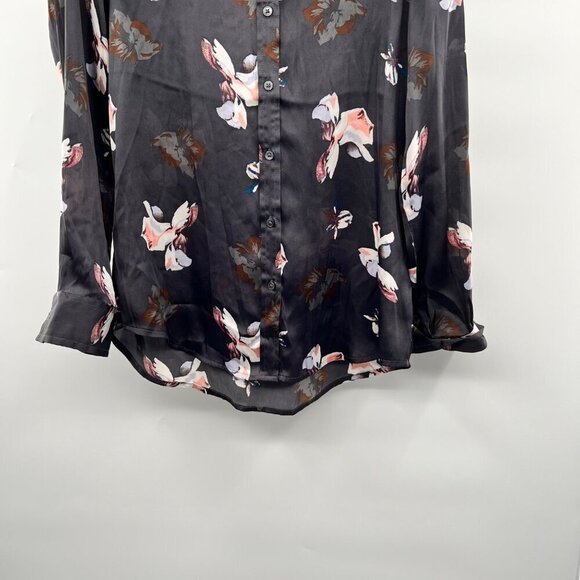 Banana Republic Women's Sheer Button Down Black/Multi Floral Size XS Long Sleeve - Picture 7 of 9